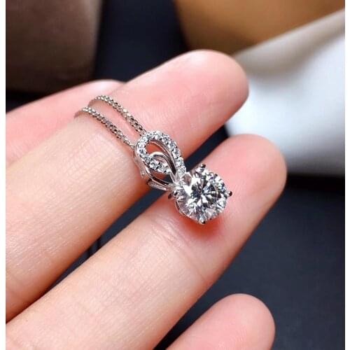 925 Silver 1 Carat Diamond D Color Moissanite Necklace Brilliant Cut Stone 18K White Gold Plated Necklaces with AU750 Stamp Gift
