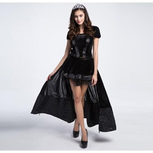 Halloween Black Sexy Queen Princess Costume Storybook Evil Witch Fantasia Fancy Dress Hen Party Cosplay Outfit