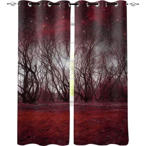Red Trees Starry Sky Grass Window Curtains Living Room Kitchen Curtains Modern Home Decor Bedroom Treatment Drapes