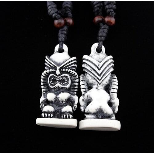 Cool tribal yak bone carved tiki man totem necklace pendant totem luau hula surf girl Talisman Gift