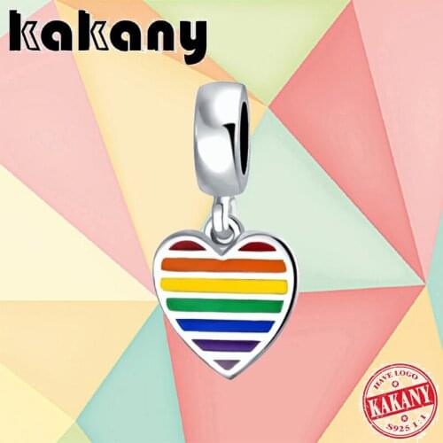 2021 New High Quality 925 Sterling Silver Heart-shaped Rainbow Beaded Pendant, Suitable For Original Bracelet Diy Jewelry