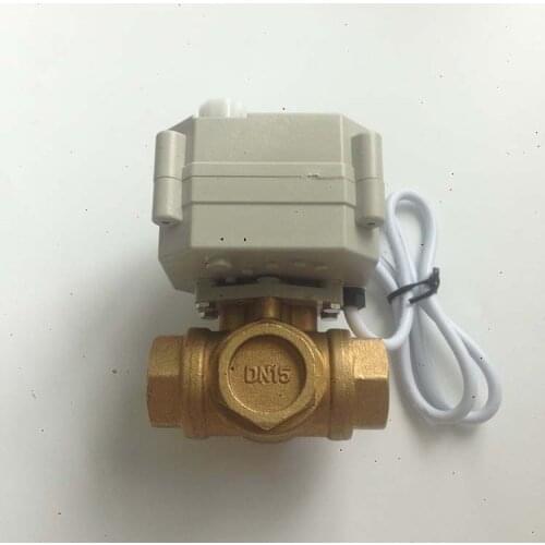 3 way DN15 G1/2" BSP brass MINI motor actuated valve L flow electric ball valve with manual function DC12V CR501 on/off 5 sec