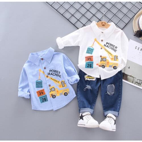 Summer 100% Cotton Childrens Clothing Car Print Kids Clothing Sets Shirt + Jeans Baby Boys Clothes Casual Family Clothing Sets