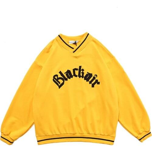 Aolamegs Men V-Neck Letter Patch Baseball Sweatshirt Pullover Retro High Street Casual Baggy All-match Basic Hoodies Streetwear