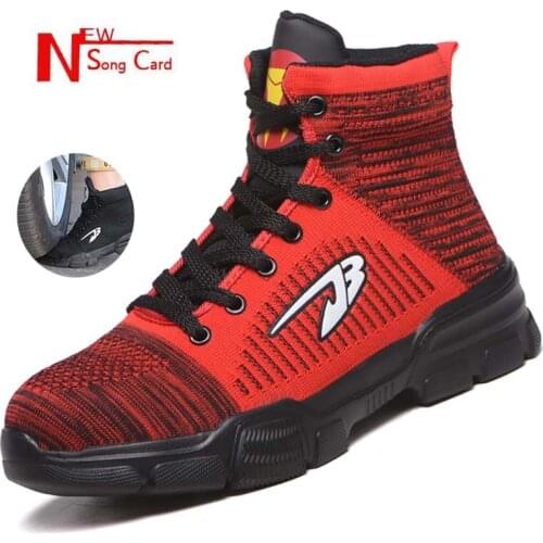 New song card Men high-top steel toe cap breathable anti-smashing piercing work cotton shoes men and women outdoor safety boots