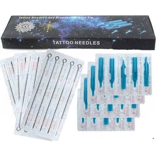 40PCS/Set RM+FT Tattoo Needles Tips Mixed Blue Professional Tattoo Needle Disposable Plastic Tattoo Tips With Box Body Art Tool