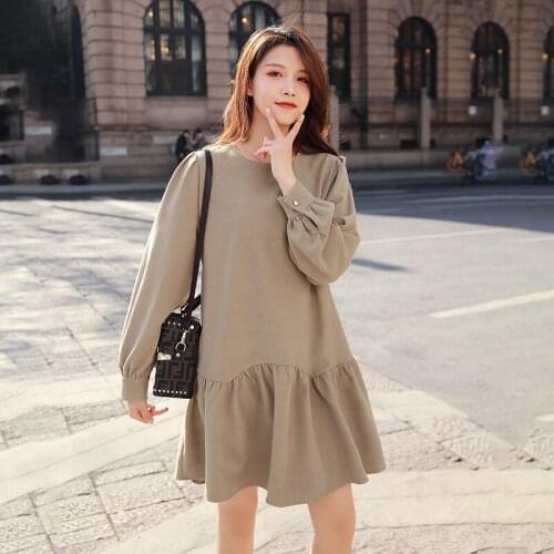 Autumn Fashion Patchwork Ruffle Maternity Mini Dress Long Sleeve Loose Shirt Clothes for Pregnant Women Pregnancy Casual Tops