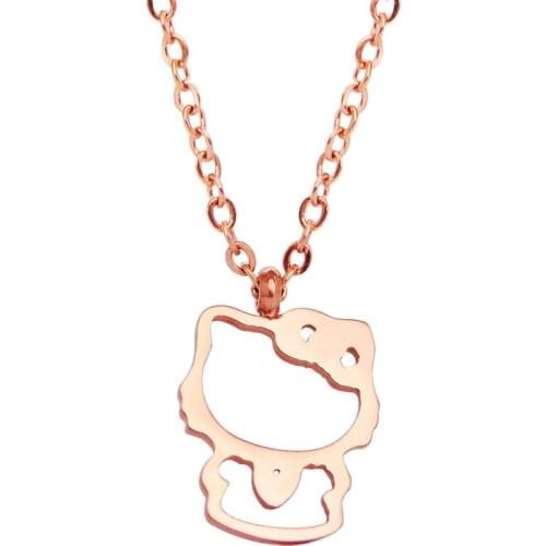 Cute Cartoon Anime Kawaii Kitty Rose Gold Color Titanium Steel Necklace Accessorie Fashion Jewelry Gift for Tweens Girls(GN248)