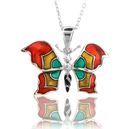 Butterfly Necklace 925 Sterling Silver Colorful Nature Charm Bridesmade Nature Lover Gift
