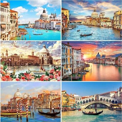 PDMDOG Diamond Painting Scenic Full Square Round 5D Diamond Embroidery City Venice Mosaic Art New Arrival Needlework Wall Decor
