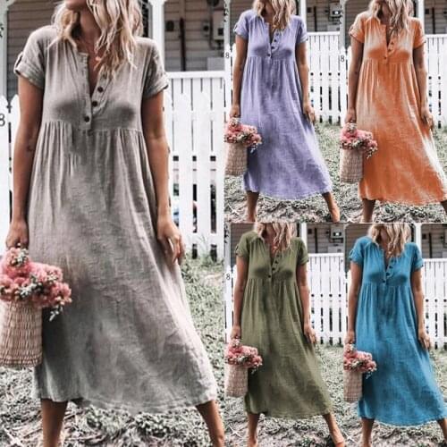 Dress Women Summer Spot hot style Europe female attire pure color round collar short sleeves Dresses Casual Vestidos CKX8893