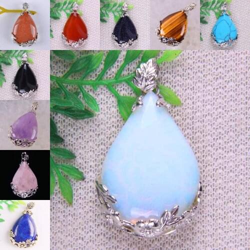 Teardrop Tigereye/Blue Sandstone/Carnelian/Purple Crystal/Opal/Rose Crystal/Howlite/Lapis Bead Pendant Jewelry S080-S089