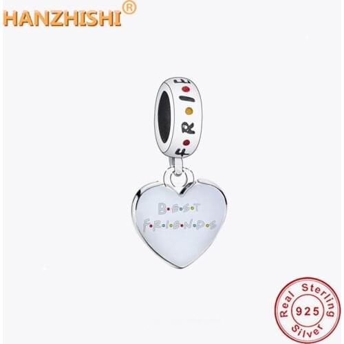 925 Sterling Silver BEST FRIENDS Heart Dangle Charm Bead Fit Original Pandora Bracelet Necklace Jewelry Accessories for Partner