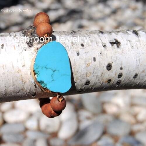 Wood Beaded Mala Turquoises Slab Connector Boho Wood Beads Stretch Bracelet