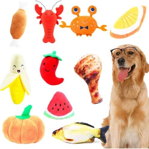 Cute Plush Dog Toys Stuffed Squeaky Bone Fish Cat Toys Sound Dog Cat Chew Squeaker Toy for Pet Small Dog Puppy