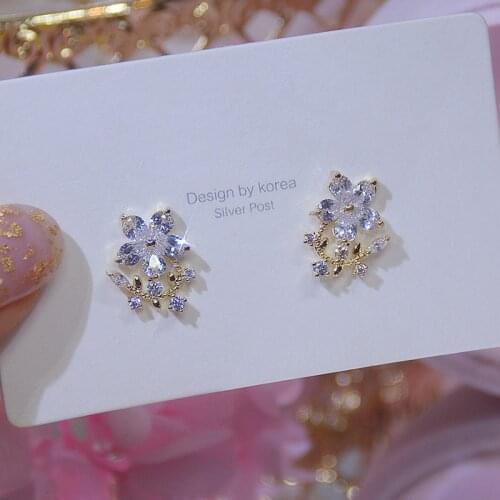 Unique Delicate Jewelry Cubic Zircon CZ Flower Stud Earrings for Women 14k Gold Plated Earrings