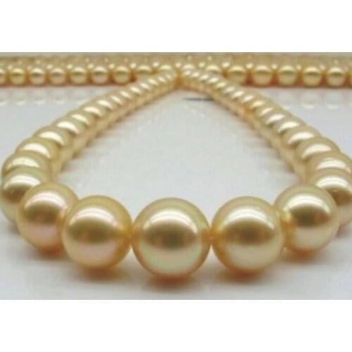 Jewelry Free Shipping women gift word Jewelry 17INCH GOLD CLASP HUGE AAAA 13-14mm Natural south sea genuine gold round pearl ne