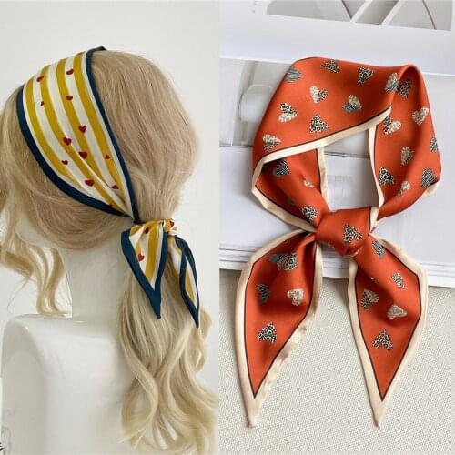 Women Hair Band Bag Wrist Skinny Scarf Fashion Silk Satin Girl Print Lovely Folard Shawl Summer Striped Headscarves Bandana 2021