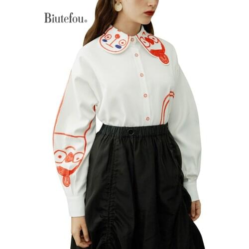 【Biutefou】Original Design 2021 Spring and Autumn Women Loose Graffiti Long Sleeve Shirt