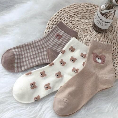 3 pairs Women Soft Fashionable Cute Cartoon Cotton Japanese Korean Socks Kawaii Bear Sailor Harajuku Slouch Streetwear Female