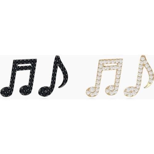 SLJELY Real 925 Sterling Silver Gold Color Black Symbol Asymmetric Musical Note Stud Earrings Micro Cubic Zirconia Women Jewelry
