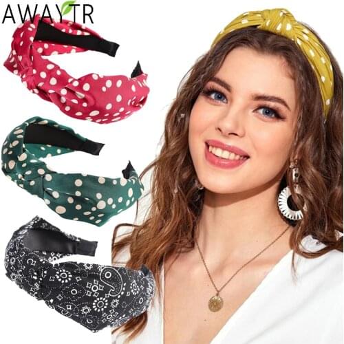 AWAYTR Bohemian Print Dot Headband Wide Size Bezel Bow Knotted Hair Hoop Bands Turban Women Hairbands Girls Hair Accessories