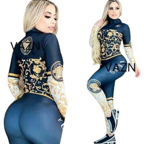 VAZN 2020 Autumn Hot Sale High Quality Daily Regular White Young Casual Full Sleeve Group Long Pants Tracksuit Women 2 Piece Set