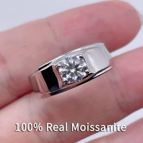 0.5-3CT Male Moissanite Ring For Men Classic Simple 925 Silver Adjustable Resizable Rings Wedding Fine Jewelry Wholesale
