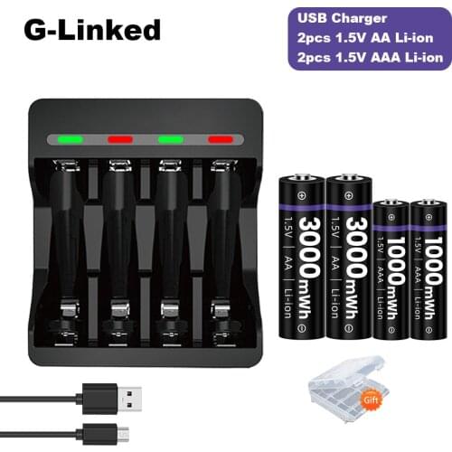 1.5v AAA Rechargeable Battery AAA 1.5v Li-ion Lithium Rechargeable Batteries1000mWh+1.5v AA Lithium Rechargeable Battery 3000mWh