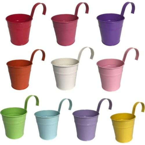 10Pcs Multicolor Metal Iron Hanging Flower Pots Succulent Bucket Countryside Plants Holders Balcony Herbs Planter with Detachab