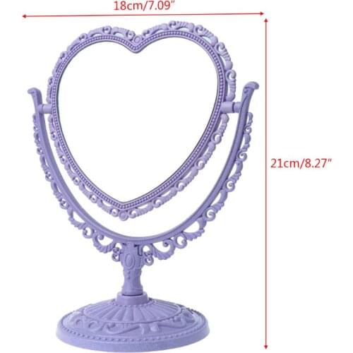 2Sides Heart-shaped Makeup Mirror Rotatable Stand Table Compact Mirror Dresser