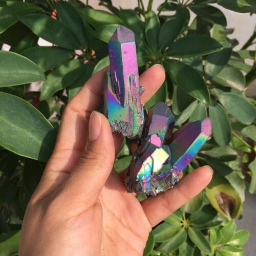 2 pcs free shipping rainbow aura coated Crystal gemstone cluster meditation rainbow titanium electroplated crystal point flower