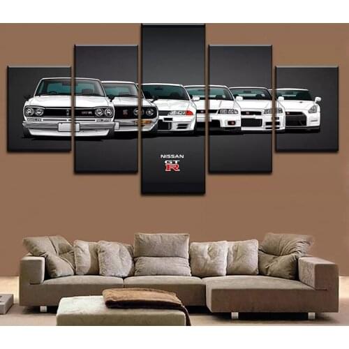 Canvas Wall Art 5 Piece Prints White Sports Car Pictures Modern Home Decorative Artwork Framed Living Room Decoration Paintings
