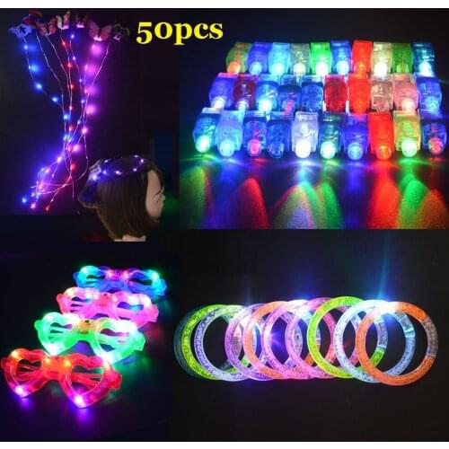 50pcs LED Light Up Toys Girls Hair Styling Tools Braider Finger Lights Glasses Bracelet Party Favors Glow in the Dark Prizes