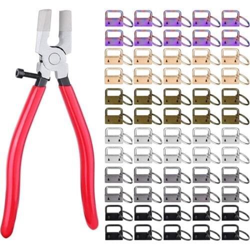 60 Pcs 2.5cm Key Fob Keychain Hardware with Pliers Tool Set for Wristlet Clamp Key Lanyard Making Install Supplies Dropshipping