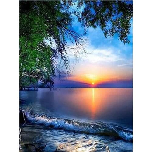 5D DIY Diamond Painting Sunset Landscape Cross Stitch Embroidery Mosaic Picture Home Decoration FC453