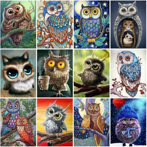 AZQSD Diamond Painting Full Square Owl Gift Needlework Embroidery Sale Animal Picture Of Rhinestones Handmade Home Decor