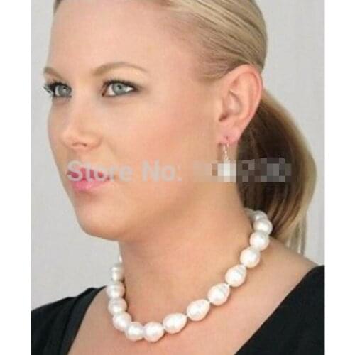 Free Shipping AAA+ 12x15mm white color shell pearl baroque earring & necklace luxurious set