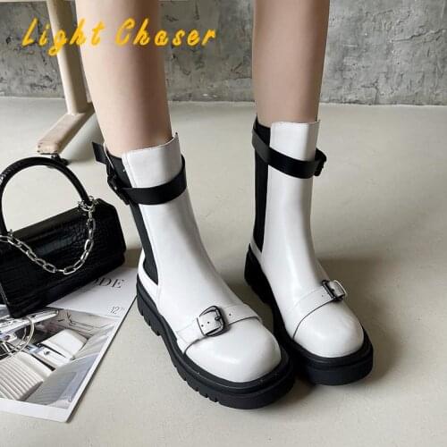 Chelsea Boots Women Winter Shoes Pu Leather Plush Ankle Boots Female Autumn Womens Motorcycle Boots Fashion Platform Booties