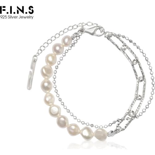 F.I.N.S Hand-Made Baroque Pearl Bracelet Real 925 Sterling Silver Chain Winding Bracelet Silver 925 Fine Wrist Jewelry Accessory