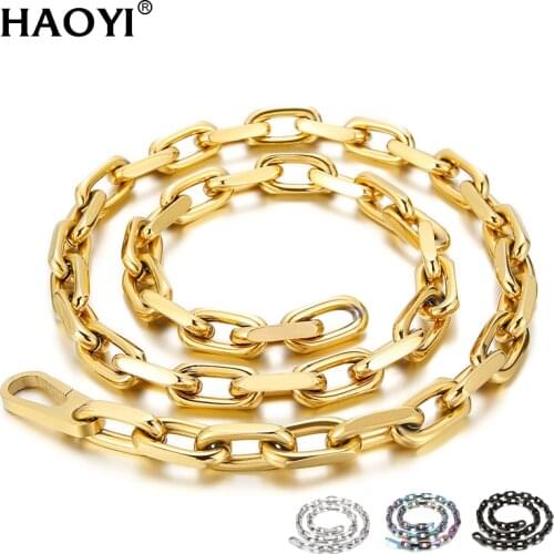 Black Gold Thick Flat Rounded Rectangle Gold-color Link Chain Necklace Men Women Stainless Steel Fashion Jewelry 10mm Chain