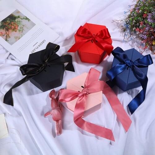 Hexagon Upscale Gift Box Birthday Gifts Case Party Valentines Day Sweet Knot Wedding Box Candy Cookie Storage Packaging Bags