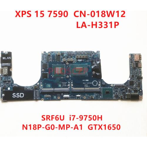 For DELL XPS 15 7590 CN-018W12 018W12 18W12 Laptop Motherboard LA-H331P SRF6U I7-9750H CPU with GTX1650 100%fully tested
