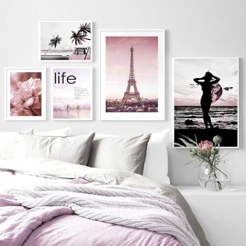 Flower Paris Tower Girl Quote Wall Art Canvas Painting Nordic Posters And Prints Landscape Wall Pictures For Living Room Decor