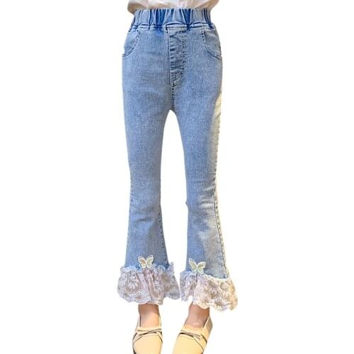 Girls Jeans Lace Jeans For Girls Appliques Childrens Jeans For Boys Casual Style Childrens Clothing Spring Autumn