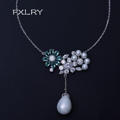 FXLRY Romantic White Color AAA Cubic Zircon Flowers Pearl Necklaces For Women Fashion Jewelry