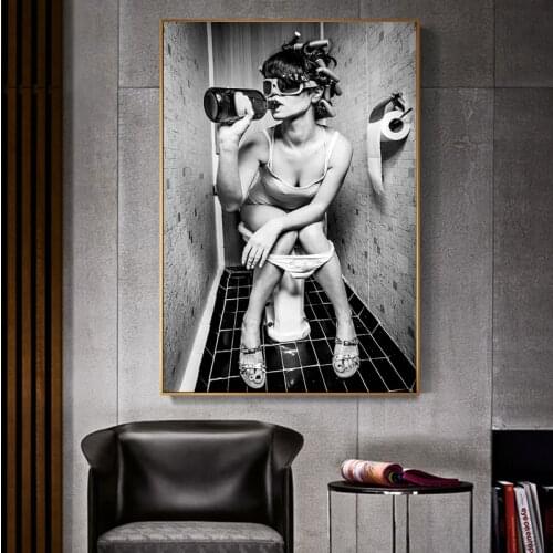 Sexy Woman Smoking Canvas Painting Black White Wall Art Woman Posters Prints cuadros Restroom Bar Home Decoration Pictures Mural