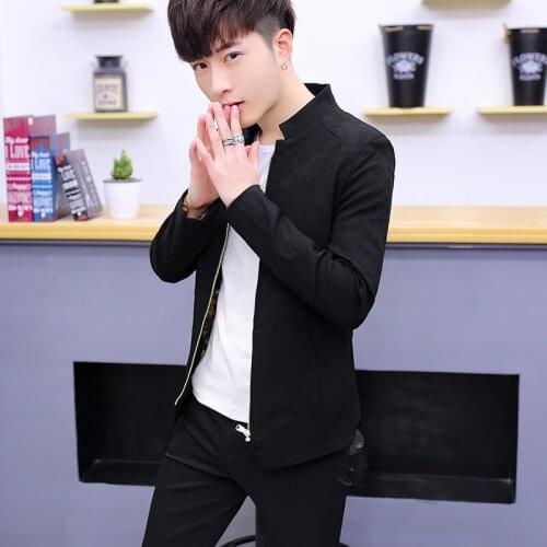 Halozeroo Fashion Mens Stand Collar Short Jacket Pattern Slim Fit Men Coat Long Sleeve Navy Black Wine Khaki Male Outwear F45