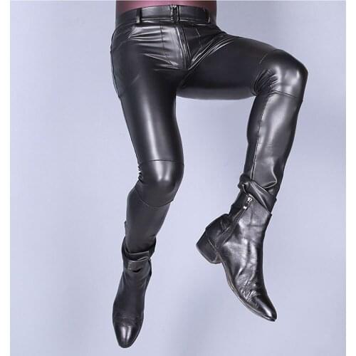 S-3XL Faux Leather men Tight Fitness Pencil Pants High Elastic PU Trousers Motorcycle Spodnie Skinny Casual Streetwear Joggers