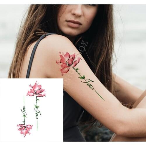 Fake Tattoo Sticker for Woman Girl Watercolor Flowers Love Rose Temporary Tattoos Arm Leg Waterproof Tatoo Body Transfer Tatto